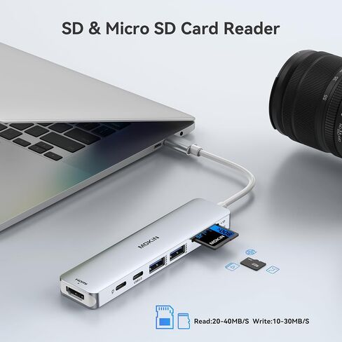 محول USB C HDMI لجهاز ماك بوك برو 2016/2017، مخرج 5 في 1 USB-C الى HDMI، قارئ بطاقات SD+MicroSD ومنفذين USB 3.0 (رمادي سبيس) in Kuwait