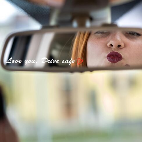 2X Rearview Mirror Decal, Vanity Mirror Stickers, Rear View Mirror Vinyl Decal, Car Decal for Women, Self Affirmations Decal (Love You, Drive Safe - White) in Saudi Arabia