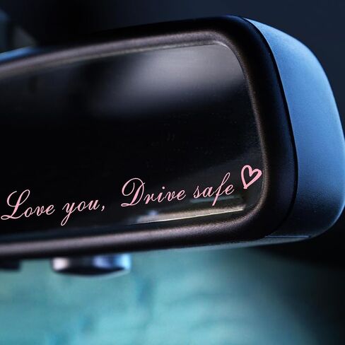 2X Rearview Mirror Decal, Vanity Mirror Stickers, Rear View Mirror Vinyl Decal, Car Decal for Women, Self Affirmations Decal (Love You, Drive Safe - White) in Saudi Arabia