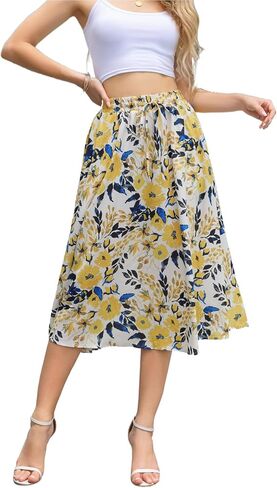 Abaadlw Maxi Skirts for Women with Pocket (Blue Floral XL) in Saudi Arabia