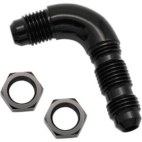 90 Degree -8 AN to -8AN One Piece Full Flow Male Flare Bulkhead Union Fuel Fitting with AN8 Bulkhead Nut Aluminum Black