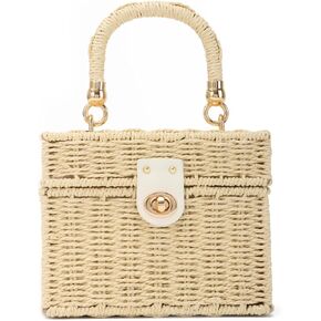 Oweisong Rattan Purse for Women Summer Straw Tote Handbag Woven Bakset Crossbody Bag Trendy Beach Top Handle Bag
