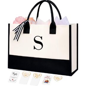 BAGAIL Initial Canvas Tote Bag, Monogrammed Gifts for Women, Beach Bag for Families, Friends, Teachers, Wedding, Birthday