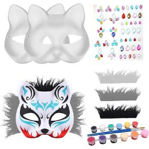 Therian Mask 3 pack,DIY Cat Mask Kit，White Cat Mask to Paint Halloween Mask
