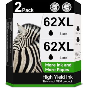 Remanufactured 62XL Black Ink Replacement for HP Ink 62 62XL Ink Cartridge Combo Pack (2 Black) Works with 5540 5542 5545 5640 5642 5660 5664 5665 7640 7645 8000 200 250 5740 5742 Printer