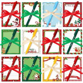 36 Pcs Christmas Sticky Notes with Pen and Ribbon Winter Theme Notepads Santa Snowman Gingerbread Christmas Self Adhesive Memo Pads for Xmas Holiday School Office Home Supplies