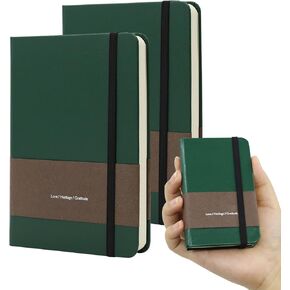 TUNJILOOL A7 Leather Hardcover Notebook- 3Pack 192 Pages Thick 100GSM Paper, Dotted/Grid/Blank, with Elastic Band & Inner Pocket for Writing, Sketching, Journaling