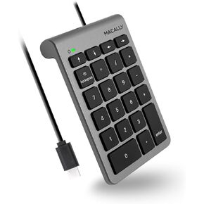 Macally Wired USB C Number Pad Keyboard - Type C Numeric Keypad for Laptop, Apple Mac iMac MacBook Pro/Air, Windows PC, or Desktop Computer - 10 Key USB Keypad Numpad with 5 Foot Cable - Silver