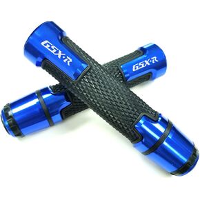 Blue Aluminum Motorcycle 22mm Engraved Handle Bar Rubber Gel Hand Grips CNC With Bar End 7/8" Compatible with Suzuki GSXR GSX-R 125 150 600 750 1000 1300 Hayabusa