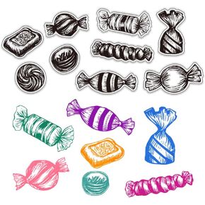 PH PandaHall Candy Clear Stamps, Retro Candy Illustration Transparent Stamp Decorative Clear Stamps Craft Stamp Rubber Stamp for Card Making DIY Scrapbooking Stamp Album Crafting Journal Decor