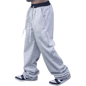 MakeMeChic Men's Baggy Pants Elastic Waist Drawstring Athletic Loose Sweatpants Pants