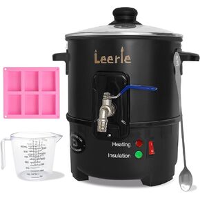 Leerie S4 Soap Base Melter, 4Qts/8Lbs Soap Making Kits with Constant Temperature Control & Heating Core Brass Spout for DIY Soap Business Melt & Pour Soap Kits (Non-Stick Coating Inner Pot）