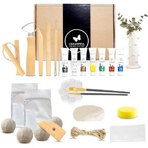 CREATIWIA Pottery Kit for Adults – Complete Air Dry Clay Sculpting Set with Premium Pottery Clay, Sculpting Tools,Guide Book and Paint – Perfect DIY Pottery Kit for Beginners, Home Pottery Painting