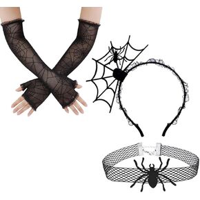 Halloween Spider Web Hair Hoop Spider Headband and Collars, Spider Webs Gloves Cosplay Masquerade Spider Headband Dress Costume Accessories for Women and Girls