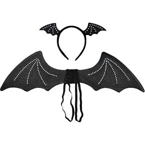 Bat Wings Costume Halloween Bat Wings Headband Set Black Glitter Gauze Bat Cosplay Costume Props for Woman