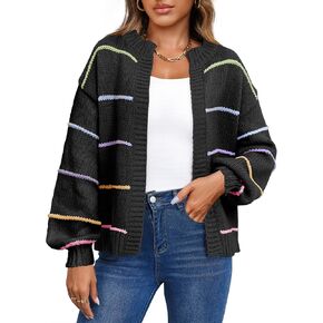 Saodimallsu Womens Color Block Cardigan Sweater Striped Open Front 2024 Fall Chunky Trendy Knit Loose Sweater Coats