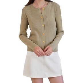 Women's Cardigan Sweater Lightweight Button Long Sleeve Top Fall Crew Neck Knit Solid Jackets Outfits