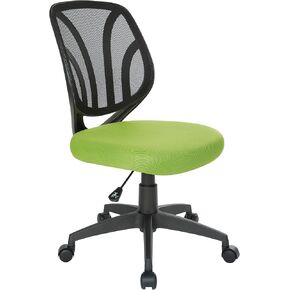 Office Star Ventilated Screen Back Armless Task Chair with Built-in Lumbar Support and Padded Seat, Green