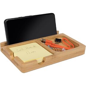 منظم مكتب S&A WOODCRAFT مع حامل ملاحظات لاصق وفتحة قلم وحامل هاتف - موزع ملاحظات لاصق من الخيزران موسو متعدد الاستخدامات، يتضمن 100 صفحة 3x3 بوصة و4 مضادة للانزلاق