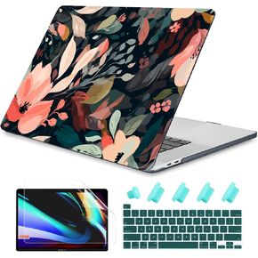 DONGKE Compatible with Older MacBook Pro 16 inch Case 2020 2019 Release A2141 with Touch Bar Fits Touch ID, Plastic Hard Shell & Keyboard Cover & Screen Film - Painted Florals