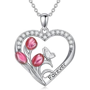 Tulip Necklace for Women Tulip Heart Necklace Tulip Sterling Silver Necklace Jewelry Birthday Thanksgiving Day Gift for Girl Wife