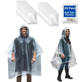 Evelots Disposable Raincoats with Hood - 20 or 40 Pack - Unisex Throw Away Ponchos for Adults - Durable Thick Clear Plastic