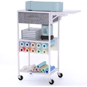 عربة تنظيم وتخزين Cricut المتداول، عربة تنظيم Cricut متوافقة مع آلة Cricut، محطة عمل طاولة صياغة قابلة للطي مع خزانة تخزين حامل لفافة الفينيل لغرفة الحرف المنزلية