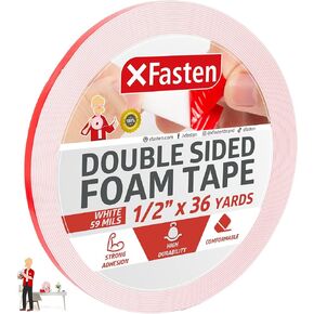 XFasten Double Sided Tape Foam Mounting Tape, 1/2-Inch x 36 Yards