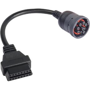 XMSJSIY 9 Pin J1939 Male to 16 Pin OBD2 Female Adapter Connector Extension Cable Truck Diagnose Interface Cable -30cm/11.8inch Black