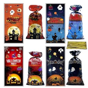 180 Pack Halloween Treat Bags, Halloween Candy Bags, Halloween Bags for Candy with Twist Ties, for Holiday Halloween Party Favors Supplies (Happy Halloween-Ghost)