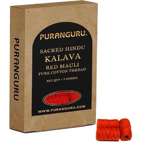 Handmade Red Kalava Moli Thread | 3 Spools x 50 Meters | Pure Cotton Kalawa Mauli | Religious Puja Rakhi Dhaaga | Sacred Hindu Pooja Nadachhadi Raksha Sutra | Wrist Band Laccha Roll