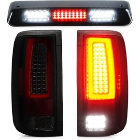 LED Tail Light Assembly + 3rd Brake Light Fit for Ford F-150 F150 2004-2008 [Factory Halogen Model] Fleetside Styleside, Taillight and High Mount Stop Light, 3 Pcs, Smoke Lens