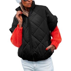 Women's Puffer Vest Stand Collar Zipper Short sleeve Jackets Fashion Winter Lightweight Vests Warm Padded Jacket Coat