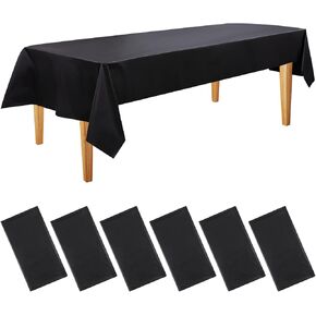 6-Pack Plastic Table Cloth Disposable 54" x 108" - Premium Black Plastic Tablecloths for Rectangle Tables - Waterproof 140g Extra Thick Plastic Table Covers for Picnics, Indoor & Outdoor Events