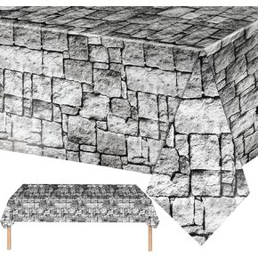 PHOGARY 3 Pieces Stone Wall Tablecloths Brick Tablecloths Halloween Table Covers Disposable Plastic Tablecloths Photo Brick Decal Wallpaper Stone Pattern Table Cloth for Medieval Party Decorations