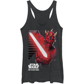 Star Wars Junior's Clone Wars Maul Strikes Tri-Blend Racerback Layering Tank, Black Heather, Medium