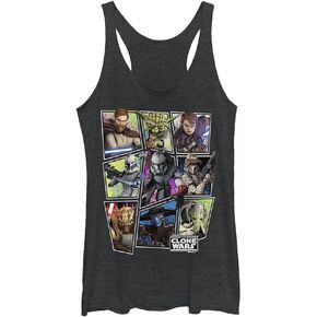 Star Wars Junior's Clone Wars Scattered Group Tri-Blend Racerback Layering Tank, Black Heather, Large