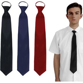 3Pcs Pre-tied Zipper Neck Ties for Men Unisex Adjustable Long Necktie for Office Graduation School Uniform Costume