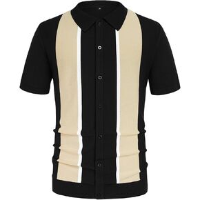 Aiyino Mens Polo Shirts Vintage Striped Lightweight Knitting Golf Shirts