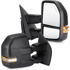 Youxmoto Towing Mirrors For Ford F250 F350 Super Duty Pickup Truck 2017 2018 2019, Tow Mirrors W/Turn Signal Light, Manual Telescoping/Folding, Heated