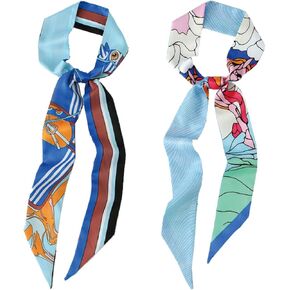 2 Pack Mulberry Silk Scarf Purse Scarf for Bags Head Hair Ribbon 59in Long Neck Scarf for women