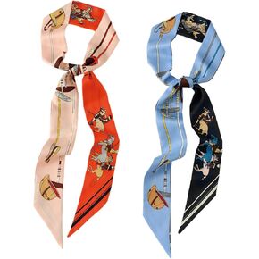 2 Pack Mulberry Silk Scarf Purse Scarf for Bags Head Hair Ribbon 59in Long Neck Scarf for women