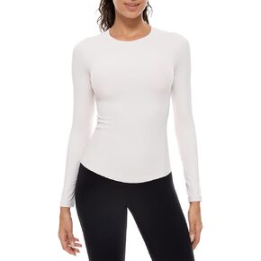 Lavento Women's Ultra Soft Crewneck Long-Sleeve T-Shirt - Basic Workout Yoga Casual Tee Tops