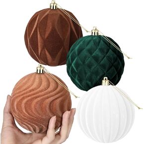 4 Pcs 4 Inch Large Velvet Christmas Ball Ornaments Vintage Christmas Plastic Ball Ornaments Flocked Christmas Tree Hanging Ornament for Xmas Party Wedding Home Decor(Brown)