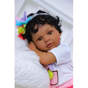SCOM Lifelike Reborn Baby Dolls Black Girl -Anna, 20 Inches Realistic Baby Dolls with African American Vinyl Weighted Body-Newborn Baby Doll Gift Set (Anna-BlackA)