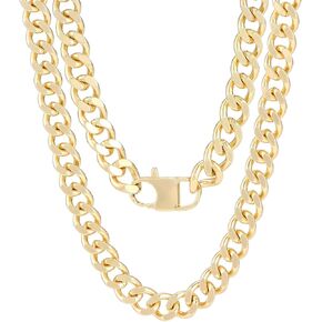 14K Gold Chunky Cuban Link Curb Chain Necklace for Women Men Dainty Tone Choker Thick Trendy Statement Punk Hip Hop Cuban Chain Jewelry Gifts Unisex Size 5mm/9mm/13mm/16mm