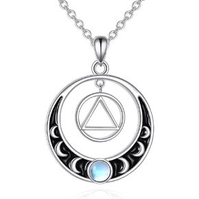 AA Gift Necklace 925 Sterling Silver Alcoholics Anonymous Recovery Symbol Necklace Crescent AA Sobriety Jewelry for Women