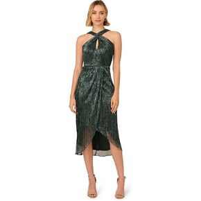 Adrianna Papell Women's Halter Crinkle Metallic Dress