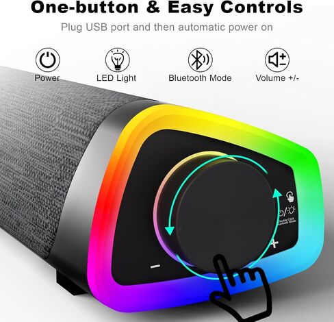 SOULION R30 Computer Speakers, USB Powered Small PC Speakers, Colorful RGB Lights with Switch Button, Surround Sound Portable Computer Sound Bar Speaker for Desktop Laptop in Saudi Arabia