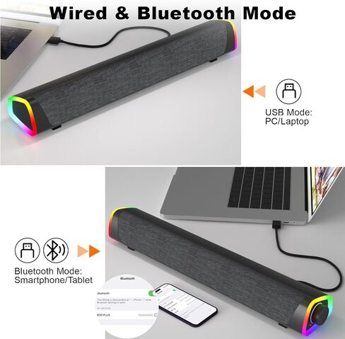 SOULION R30 Computer Speakers, USB Powered Small PC Speakers, Colorful RGB Lights with Switch Button, Surround Sound Portable Computer Sound Bar Speaker for Desktop Laptop in Saudi Arabia